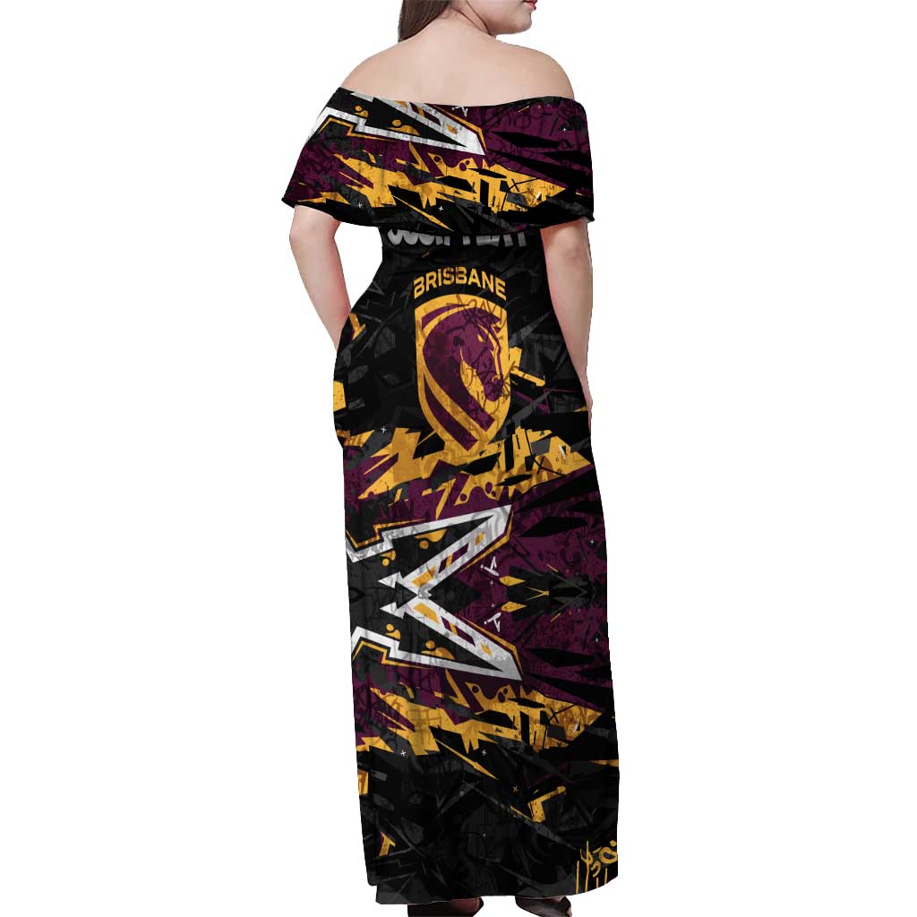 Personalized Brisbane Broncos Off Shoulder Maxi Dress Graffiti Grunge Abstract Urban Street Style Design