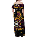 Personalized Brisbane Broncos Off Shoulder Maxi Dress Graffiti Grunge Abstract Urban Street Style Design