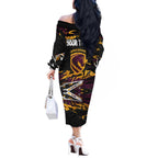 Personalized Brisbane Broncos Off The Shoulder Long Sleeve Dress Graffiti Grunge Abstract Urban Street Style Design
