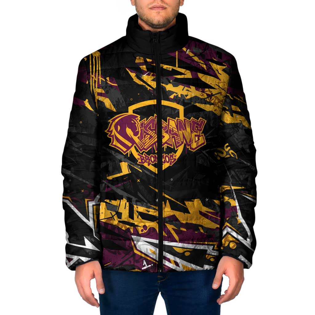 Personalized Brisbane Broncos Padded Jacket Graffiti Grunge Abstract Urban Street Style Design