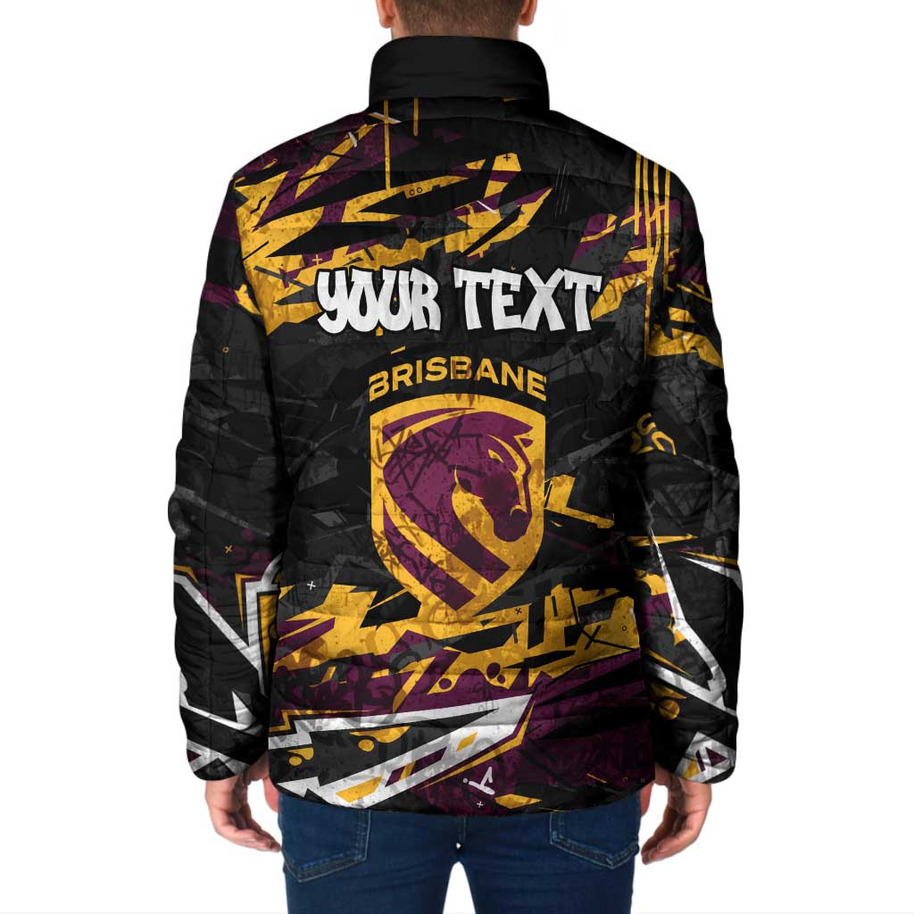 Personalized Brisbane Broncos Padded Jacket Graffiti Grunge Abstract Urban Street Style Design
