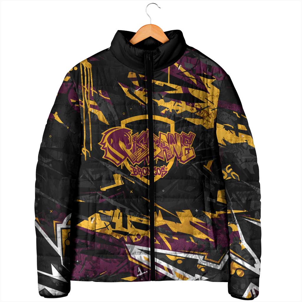 Personalized Brisbane Broncos Padded Jacket Graffiti Grunge Abstract Urban Street Style Design