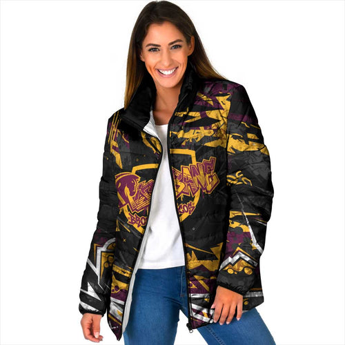 Personalized Brisbane Broncos Padded Jacket Graffiti Grunge Abstract Urban Street Style Design