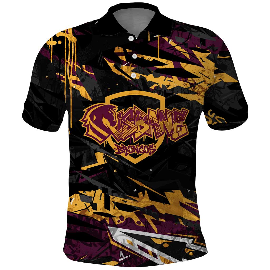 Personalized Brisbane Broncos Polo Shirt Graffiti Grunge Abstract Urban Street Style Design