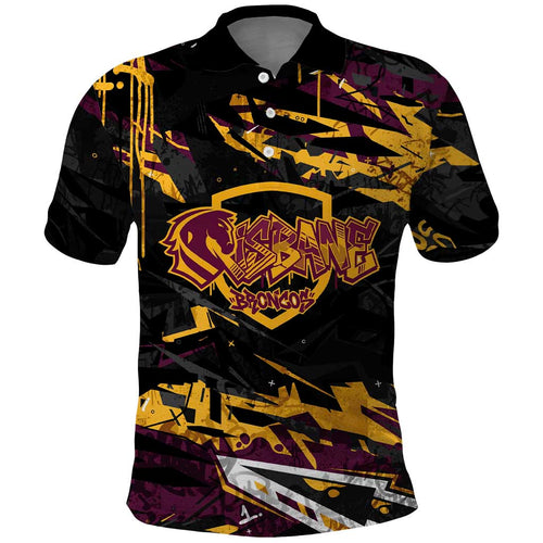 Personalized Brisbane Broncos Polo Shirt Graffiti Grunge Abstract Urban Street Style Design