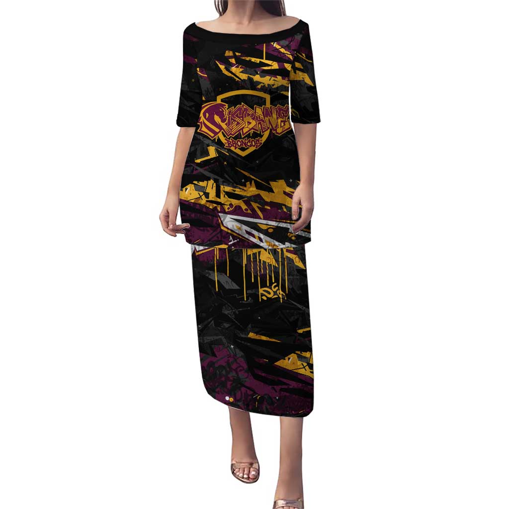 Personalized Brisbane Broncos Puletasi Graffiti Grunge Abstract Urban Street Style Design