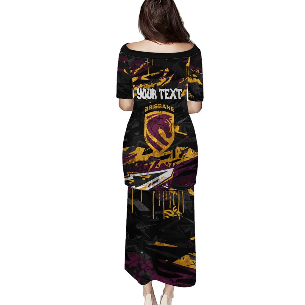 Personalized Brisbane Broncos Puletasi Graffiti Grunge Abstract Urban Street Style Design