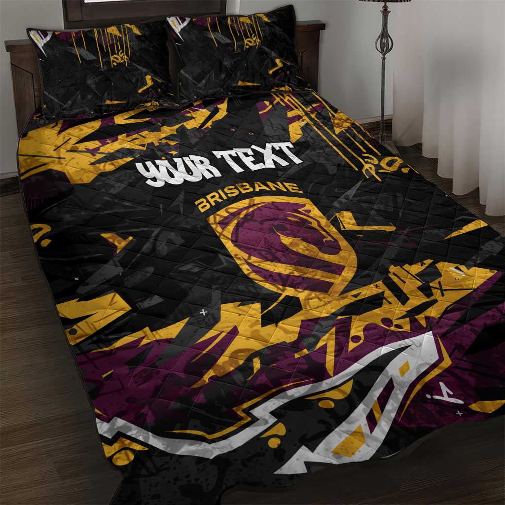 Personalized Brisbane Broncos Quilt Bed Set Graffiti Grunge Abstract Urban Street Style Design