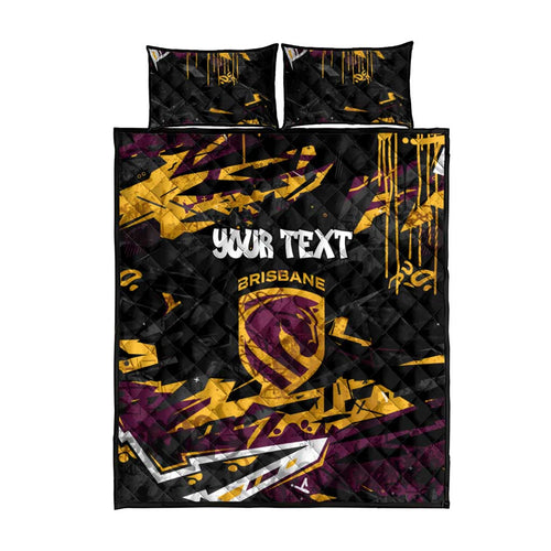 Personalized Brisbane Broncos Quilt Bed Set Graffiti Grunge Abstract Urban Street Style Design