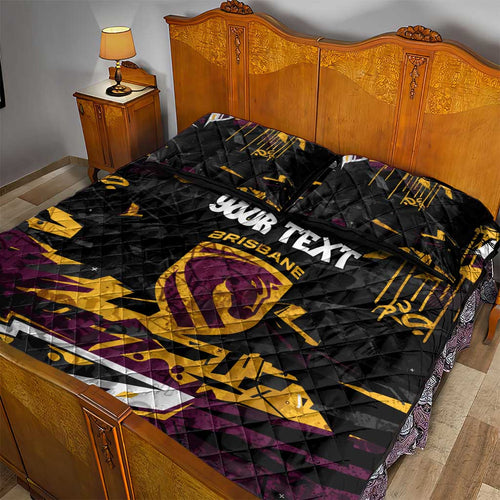 Personalized Brisbane Broncos Quilt Bed Set Graffiti Grunge Abstract Urban Street Style Design