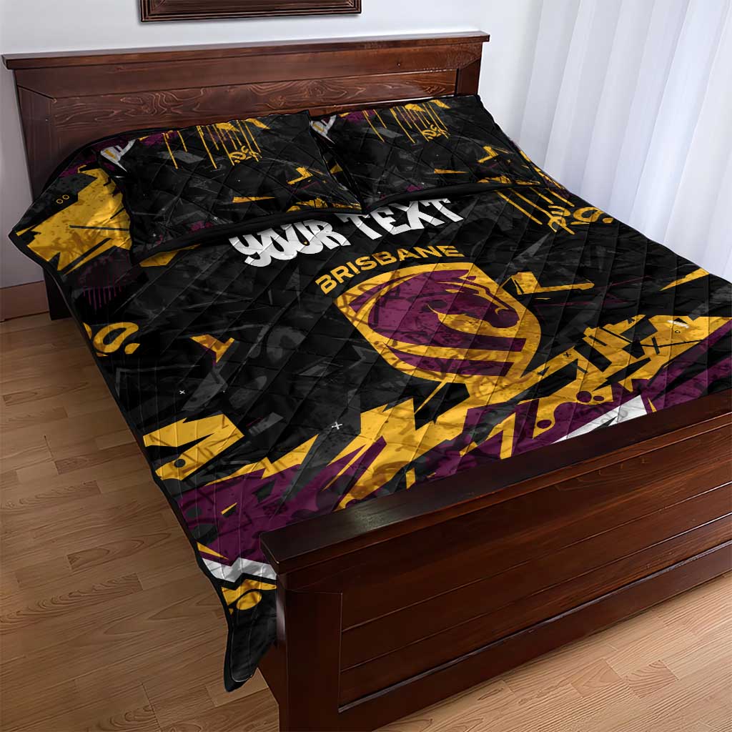 Personalized Brisbane Broncos Quilt Bed Set Graffiti Grunge Abstract Urban Street Style Design