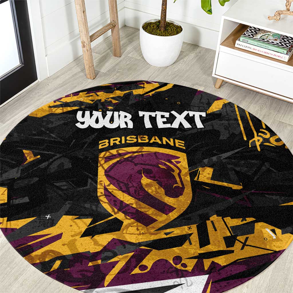 Personalized Brisbane Broncos Round Carpet Graffiti Grunge Abstract Urban Street Style Design