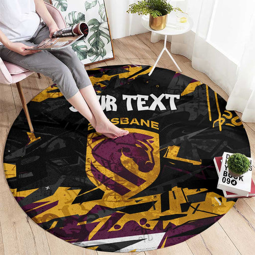 Personalized Brisbane Broncos Round Carpet Graffiti Grunge Abstract Urban Street Style Design