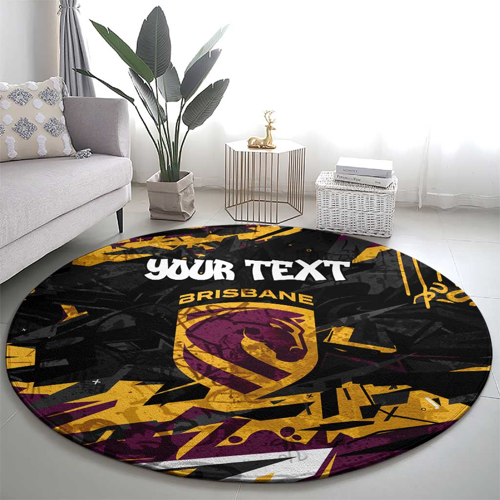 Personalized Brisbane Broncos Round Carpet Graffiti Grunge Abstract Urban Street Style Design