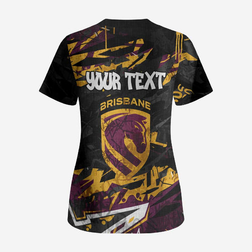 Personalized Brisbane Broncos Scrub Top Graffiti Grunge Abstract Urban Street Style Design