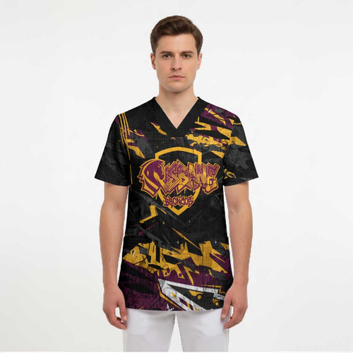 Personalized Brisbane Broncos Scrub Top Graffiti Grunge Abstract Urban Street Style Design