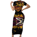 Personalized Brisbane Broncos Short Sleeve Bodycon Dress Graffiti Grunge Abstract Urban Street Style Design