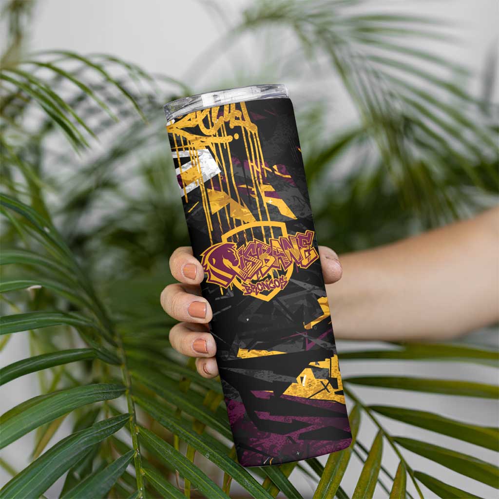 Personalized Brisbane Broncos Skinny Tumbler Graffiti Grunge Abstract Urban Street Style Design