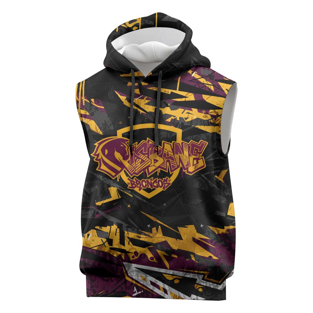 Personalized Brisbane Broncos Sleeveless Hoodie Graffiti Grunge Abstract Urban Street Style Design