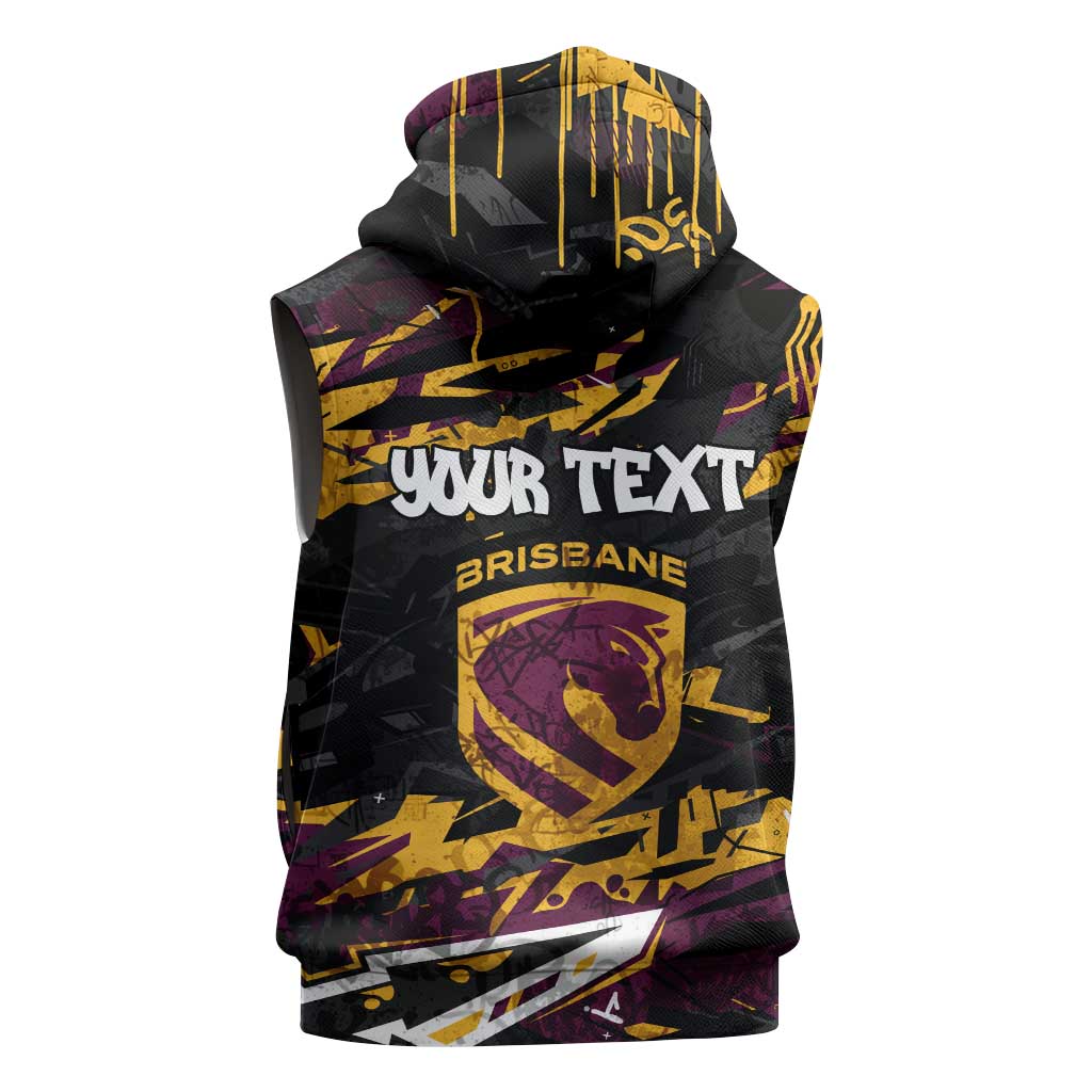 Personalized Brisbane Broncos Sleeveless Hoodie Graffiti Grunge Abstract Urban Street Style Design