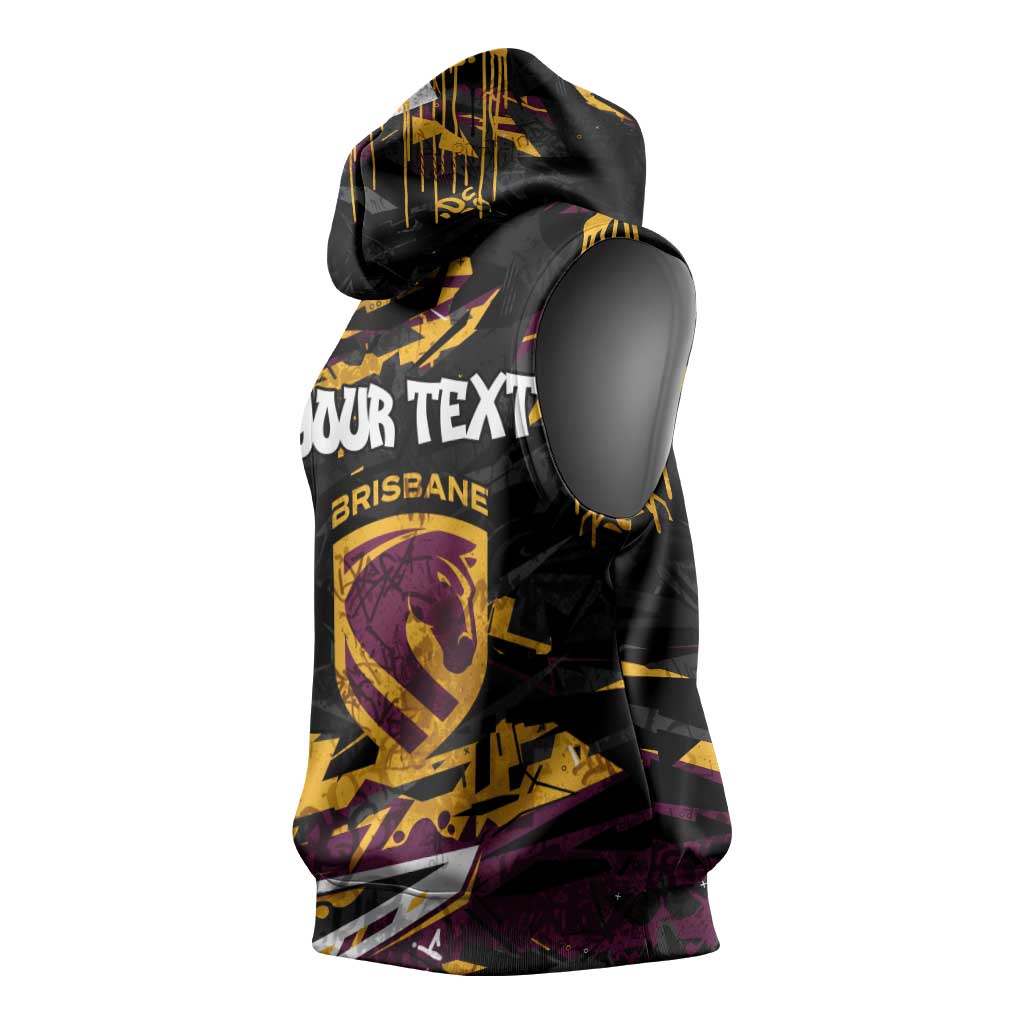 Personalized Brisbane Broncos Sleeveless Hoodie Graffiti Grunge Abstract Urban Street Style Design