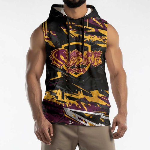 Personalized Brisbane Broncos Sleeveless Hoodie Graffiti Grunge Abstract Urban Street Style Design