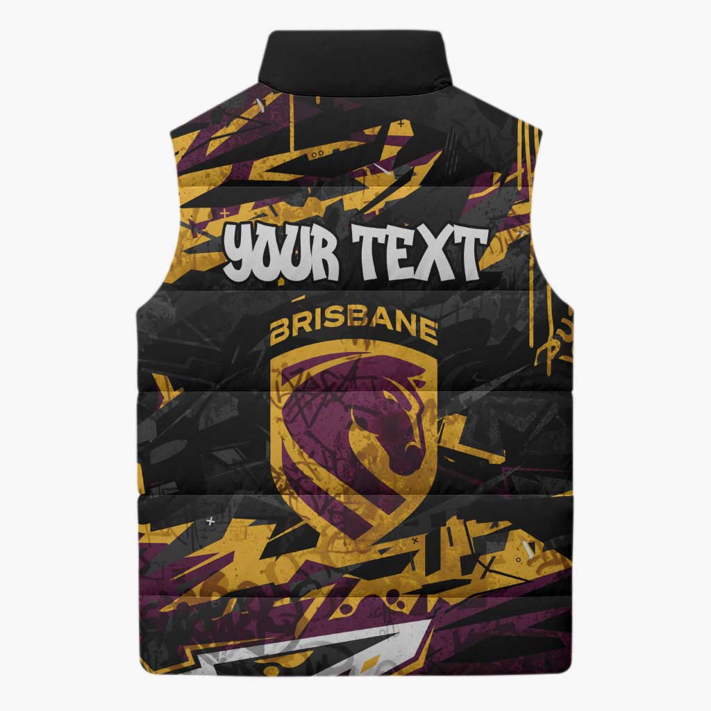 Personalized Brisbane Broncos Sleeveless Puffer Jacket Graffiti Grunge Abstract Urban Street Style Design