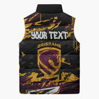 Personalized Brisbane Broncos Sleeveless Puffer Jacket Graffiti Grunge Abstract Urban Street Style Design