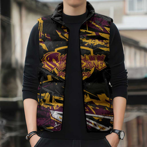 Personalized Brisbane Broncos Sleeveless Puffer Jacket Graffiti Grunge Abstract Urban Street Style Design