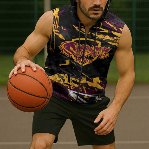 Personalized Brisbane Broncos Sleeveless Zip Hoodie Graffiti Grunge Abstract Urban Street Style Design