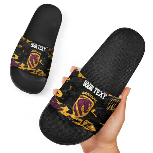 Personalized Brisbane Broncos Slide Sandals Graffiti Grunge Abstract Urban Street Style Design