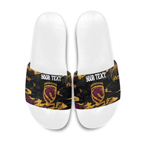 Personalized Brisbane Broncos Slide Sandals Graffiti Grunge Abstract Urban Street Style Design