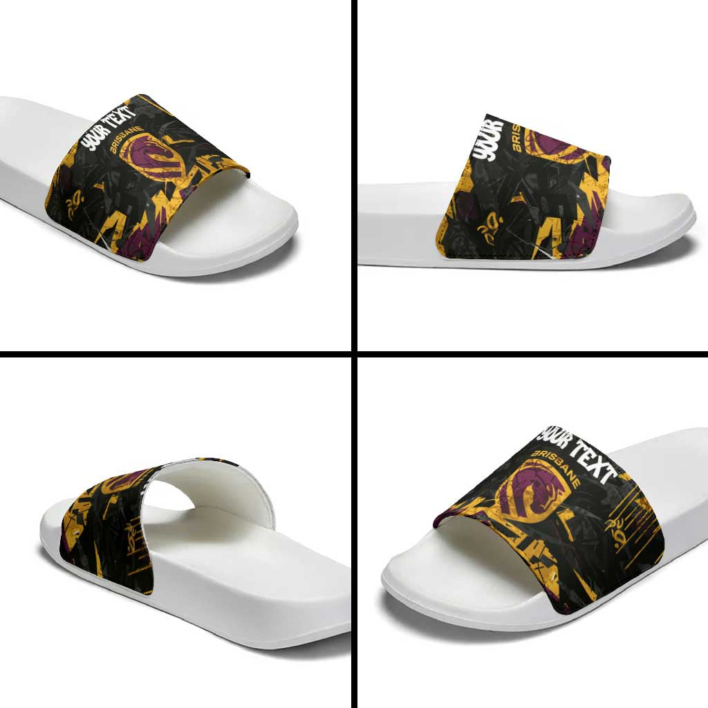 Personalized Brisbane Broncos Slide Sandals Graffiti Grunge Abstract Urban Street Style Design