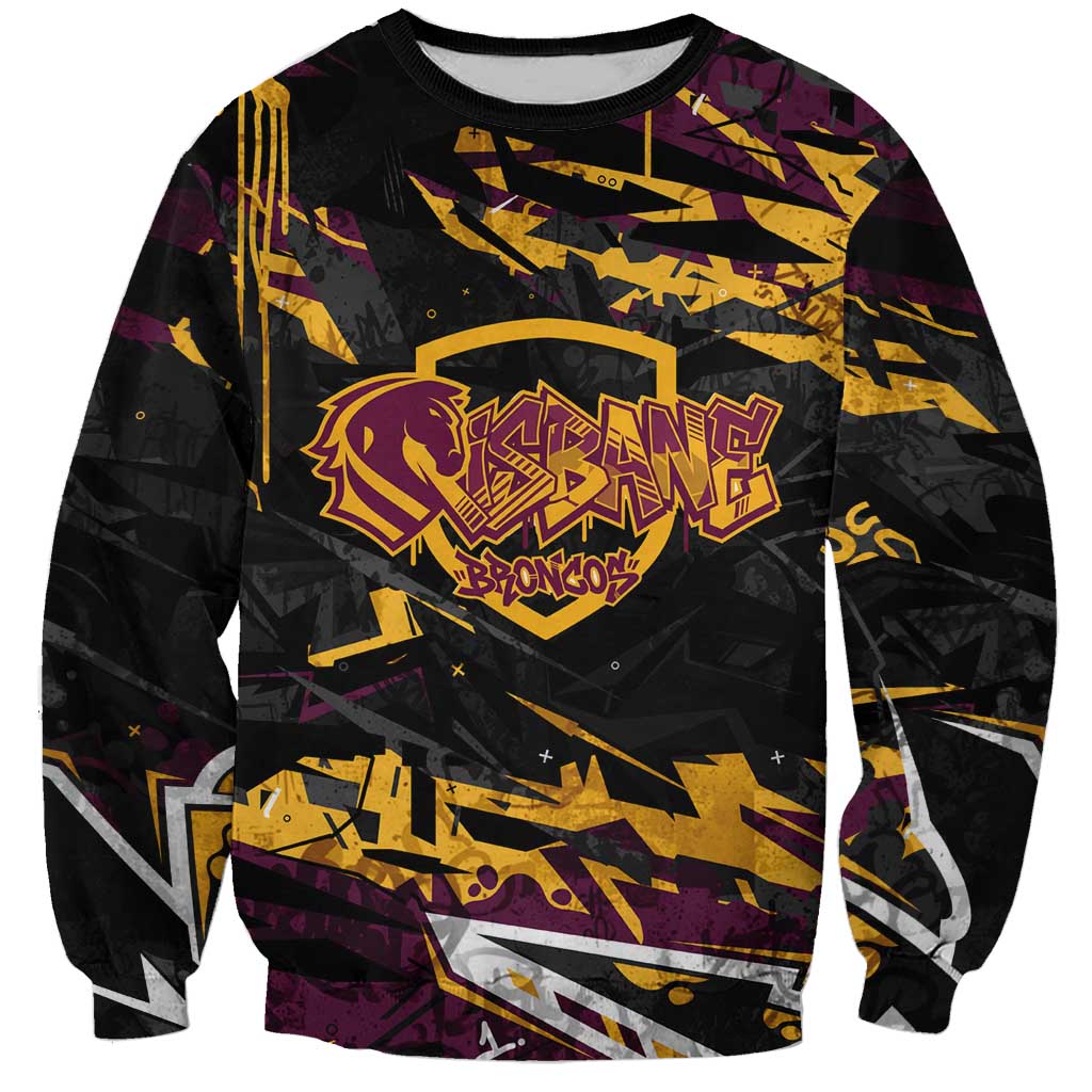 Personalized Brisbane Broncos Sweatshirt Graffiti Grunge Abstract Urban Street Style Design