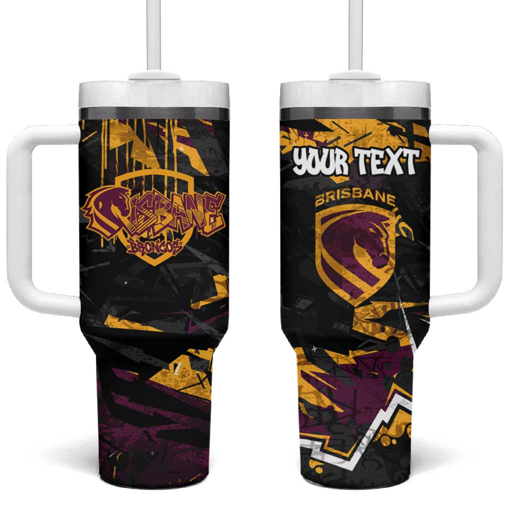 Personalized Brisbane Broncos Tumbler With Handle Graffiti Grunge Abstract Urban Street Style Design