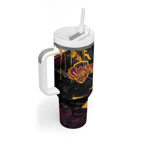Personalized Brisbane Broncos Tumbler With Handle Graffiti Grunge Abstract Urban Street Style Design