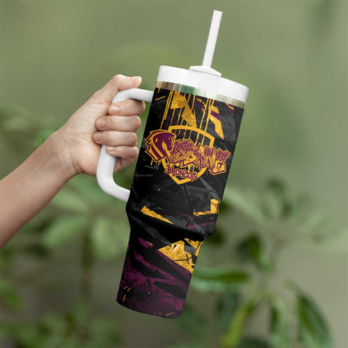 Personalized Brisbane Broncos Tumbler With Handle Graffiti Grunge Abstract Urban Street Style Design