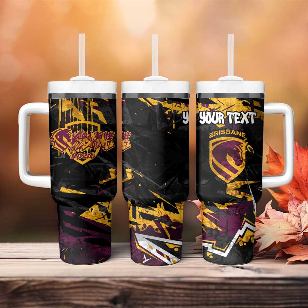 Personalized Brisbane Broncos Tumbler With Handle Graffiti Grunge Abstract Urban Street Style Design