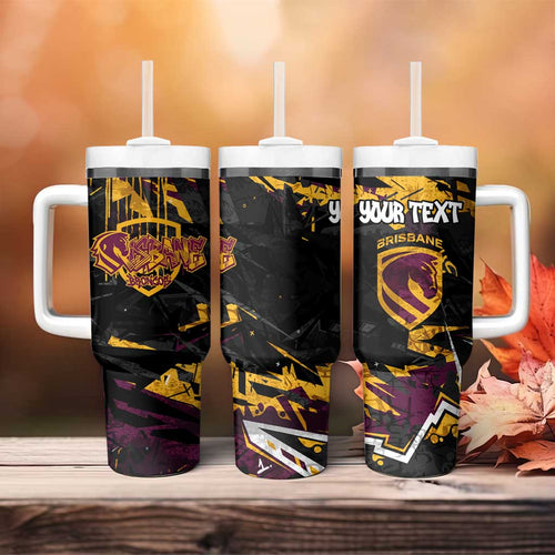 Personalized Brisbane Broncos Tumbler With Handle Graffiti Grunge Abstract Urban Street Style Design
