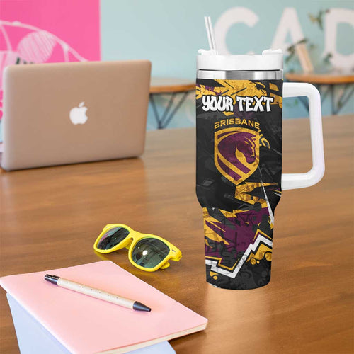 Personalized Brisbane Broncos Tumbler With Handle Graffiti Grunge Abstract Urban Street Style Design