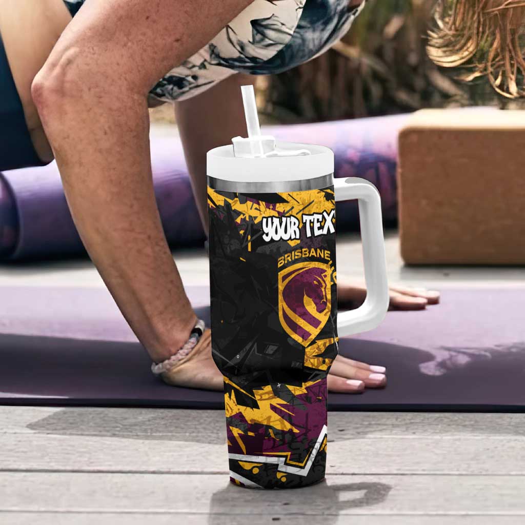Personalized Brisbane Broncos Tumbler With Handle Graffiti Grunge Abstract Urban Street Style Design