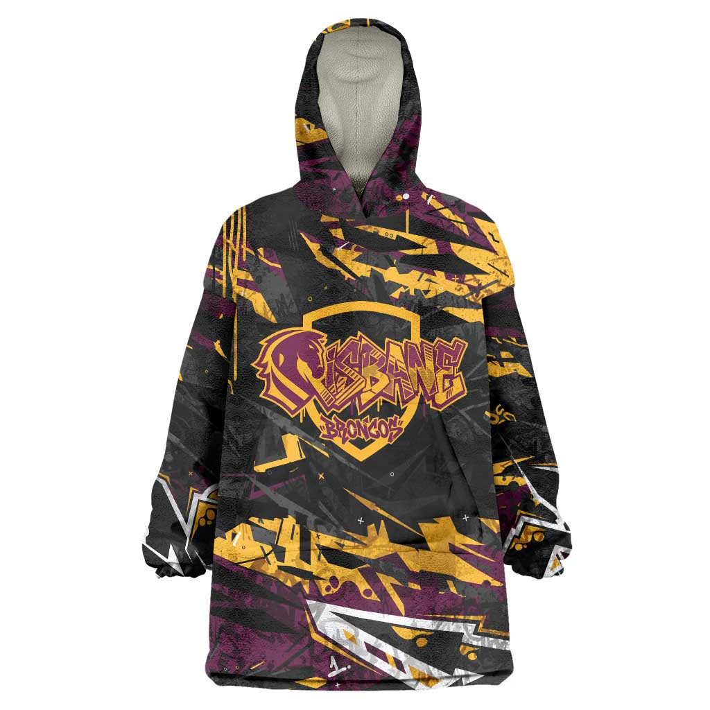 Personalized Brisbane Broncos Wearable Blanket Hoodie Graffiti Grunge Abstract Urban Street Style Design
