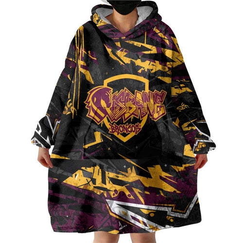 Personalized Brisbane Broncos Wearable Blanket Hoodie Graffiti Grunge Abstract Urban Street Style Design