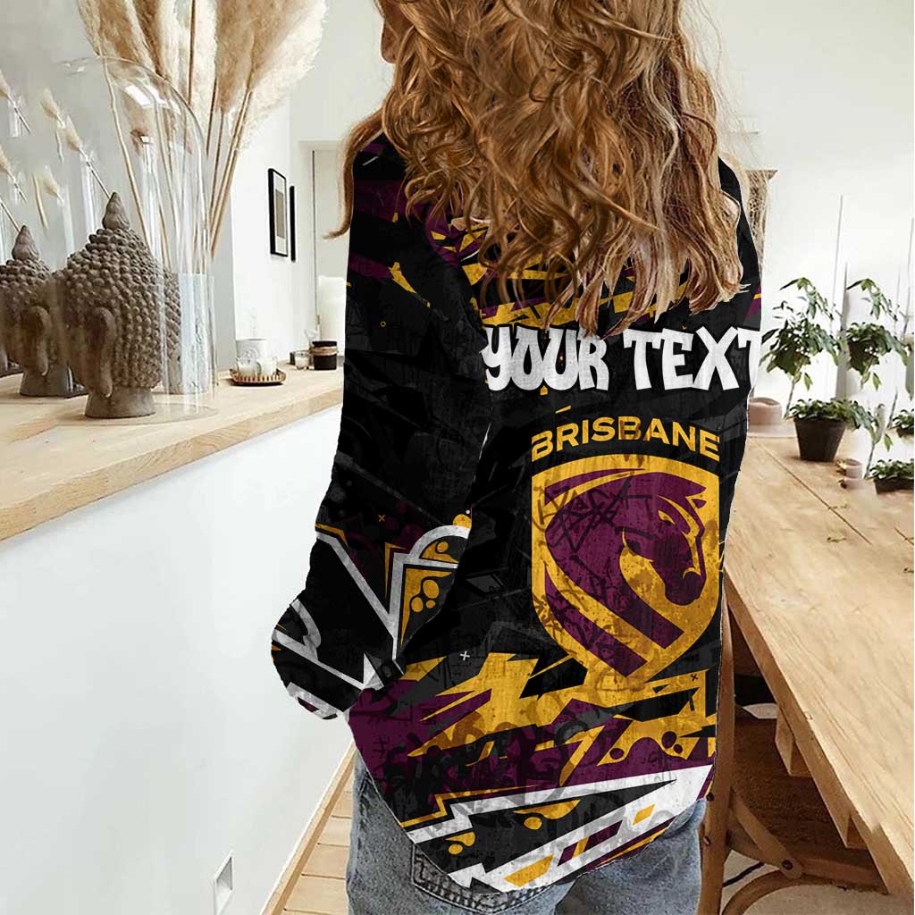 Personalized Brisbane Broncos Women Casual Shirt Graffiti Grunge Abstract Urban Street Style Design