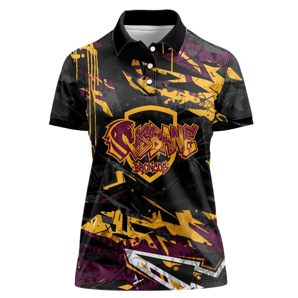 Personalized Brisbane Broncos Women Polo Shirt Graffiti Grunge Abstract Urban Street Style Design