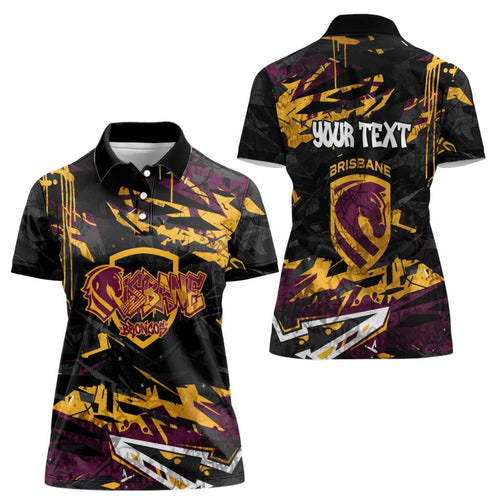 Personalized Brisbane Broncos Women Polo Shirt Graffiti Grunge Abstract Urban Street Style Design
