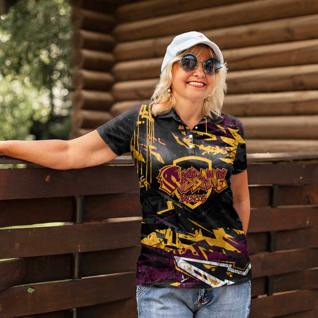 Personalized Brisbane Broncos Women Polo Shirt Graffiti Grunge Abstract Urban Street Style Design