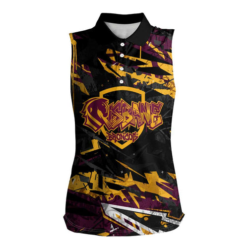 Personalized Brisbane Broncos Women Sleeveless Polo Shirt Graffiti Grunge Abstract Urban Street Style Design