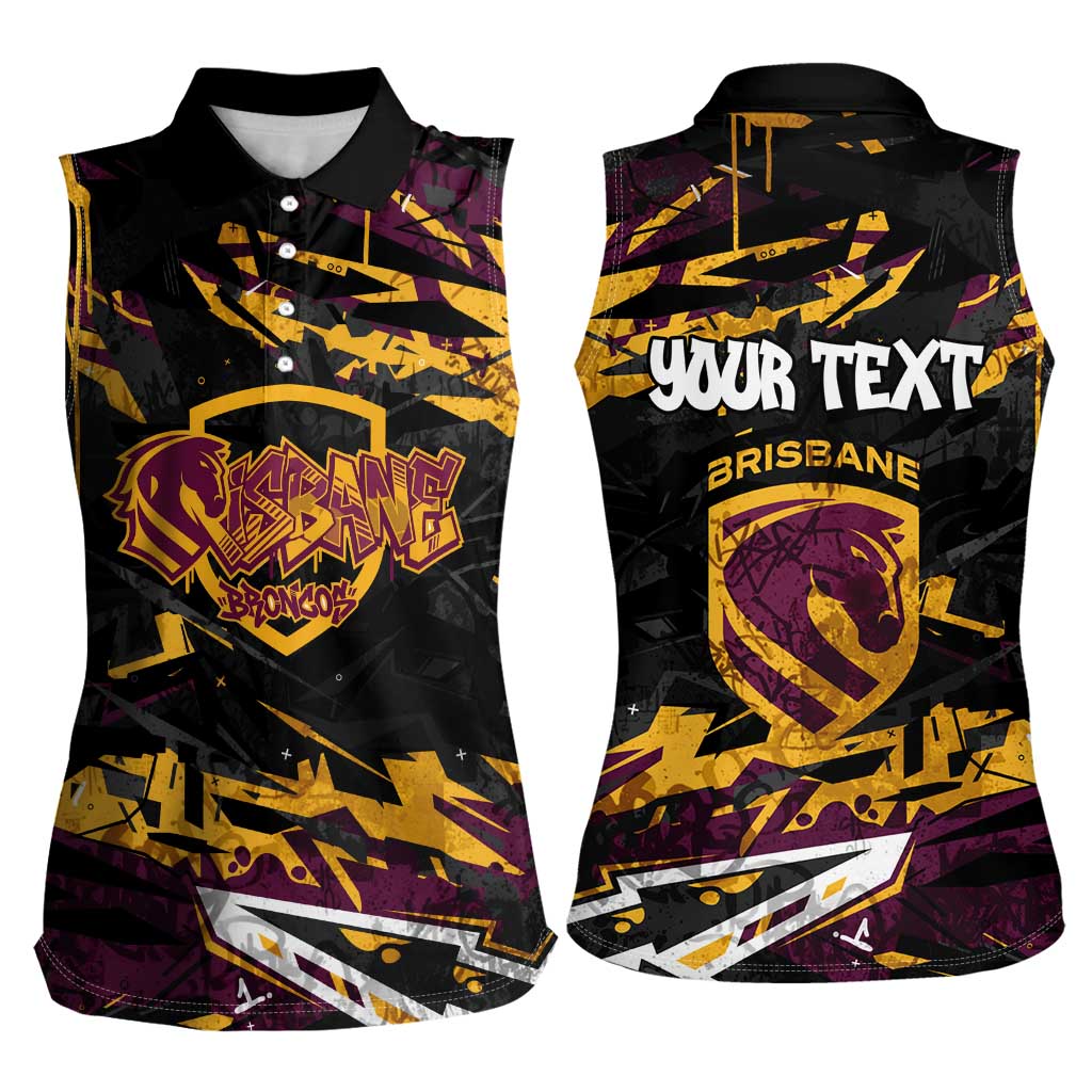 Personalized Brisbane Broncos Women Sleeveless Polo Shirt Graffiti Grunge Abstract Urban Street Style Design