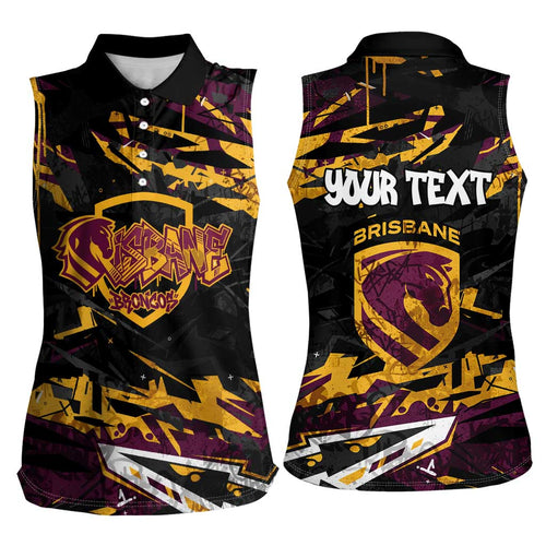 Personalized Brisbane Broncos Women Sleeveless Polo Shirt Graffiti Grunge Abstract Urban Street Style Design